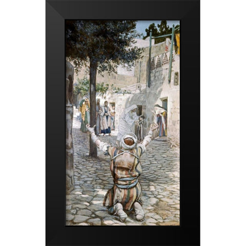 Healing The Leper at Capernaum Black Modern Wood Framed Art Print by Tissot, James Jacques