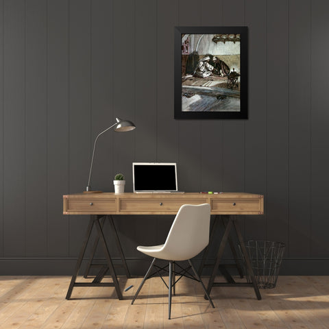 Interview Between Jesus and Nicodemus Black Modern Wood Framed Art Print by Tissot, James