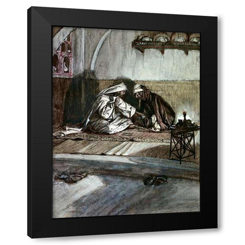 Interview Between Jesus and Nicodemus Black Modern Wood Framed Art Print by Tissot, James