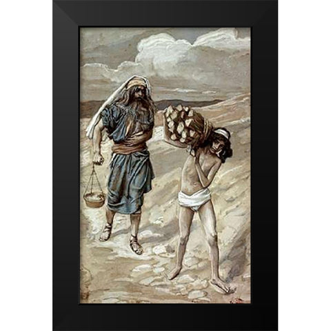 Isaac Bears The Wood For His Sacrifice Black Modern Wood Framed Art Print by Tissot, James