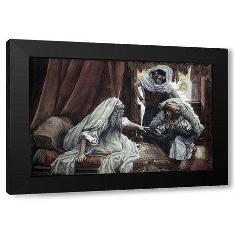 Jacob Deceives Isaac Black Modern Wood Framed Art Print with Double Matting by Tissot, James