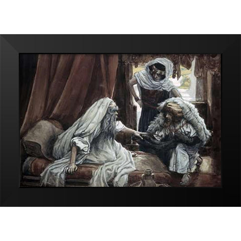 Jacob Deceives Isaac Black Modern Wood Framed Art Print by Tissot, James