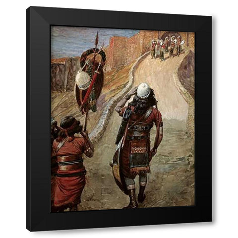 Jepthah Sees His Daughter From Afar Black Modern Wood Framed Art Print with Double Matting by Tissot, James