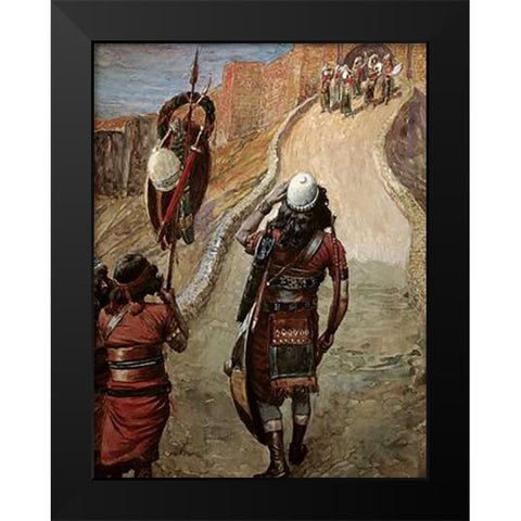 Jepthah Sees His Daughter From Afar Black Modern Wood Framed Art Print by Tissot, James