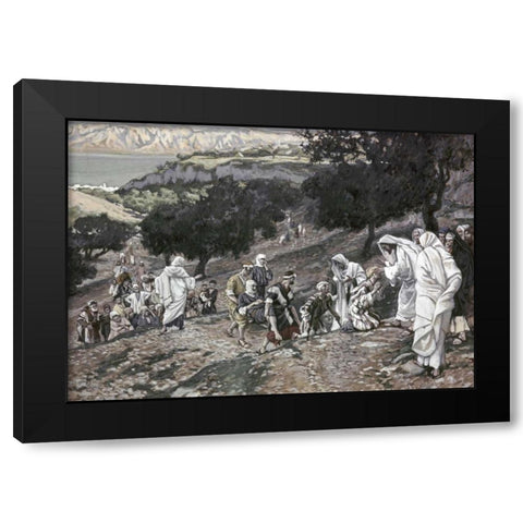 Jesus Healing The Lame and The Blind Black Modern Wood Framed Art Print with Double Matting by Tissot, James Jacques