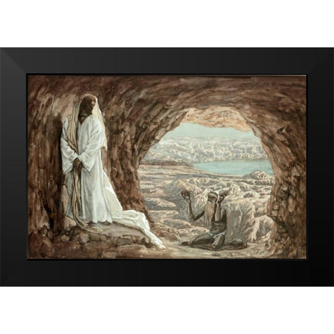 Jesus Tempted In The Wilderness Black Modern Wood Framed Art Print by Tissot, James Jacques