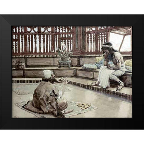 Joseph Converses With Judah, His Brother Black Modern Wood Framed Art Print by Tissot, James