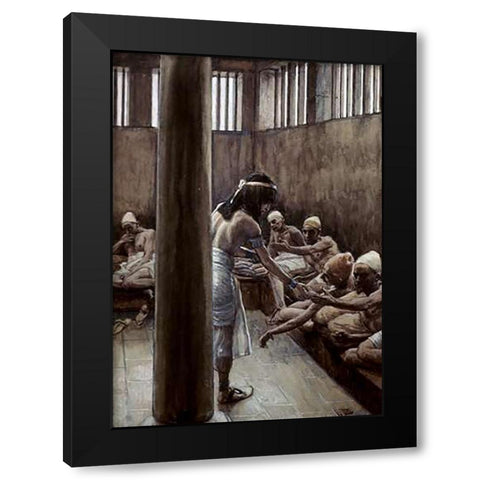 Joseph Distributes Bread In Prison Black Modern Wood Framed Art Print by Tissot, James