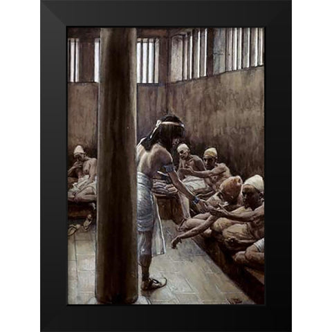 Joseph Distributes Bread In Prison Black Modern Wood Framed Art Print by Tissot, James