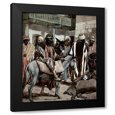 Joseph Sends His Brethren Away With Full Sacks Black Modern Wood Framed Art Print by Tissot, James
