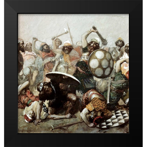 Joshua Destroys The Giants Black Modern Wood Framed Art Print by Tissot, James Jacques