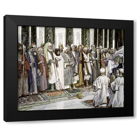 Legend of The Tests of Suitors of The Holy Virgin Black Modern Wood Framed Art Print by Tissot, James