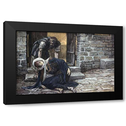 Levite Findeth His Dead Wife Black Modern Wood Framed Art Print with Double Matting by Tissot, James