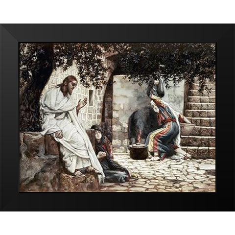 Magdalene at The Feet of Jesus Black Modern Wood Framed Art Print by Tissot, James
