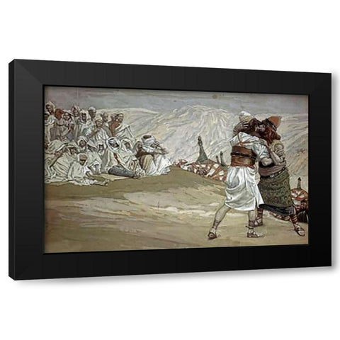 Meeting of Esau and Jacob Black Modern Wood Framed Art Print with Double Matting by Tissot, James