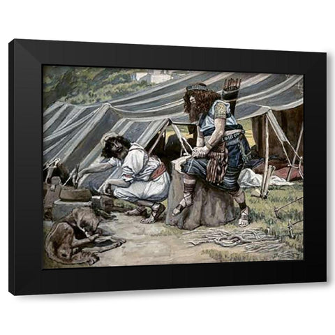 Mess of Pottage Black Modern Wood Framed Art Print with Double Matting by Tissot, James