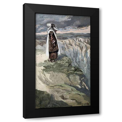 Moses On The Mountain During The Battle Black Modern Wood Framed Art Print with Double Matting by Tissot, James