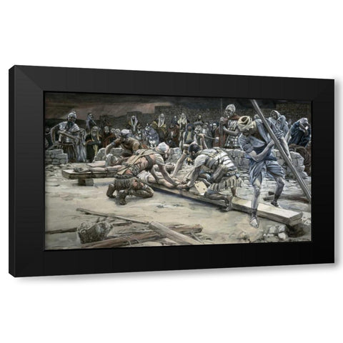 Nailing The Feet Black Modern Wood Framed Art Print with Double Matting by Tissot, James Jacques