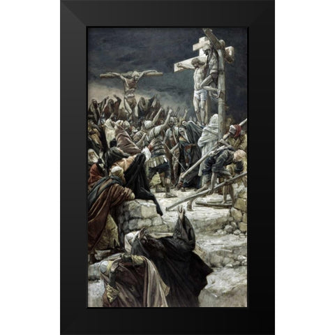 Pardoning of the Penitent Thief Black Modern Wood Framed Art Print by Tissot, James Jacques