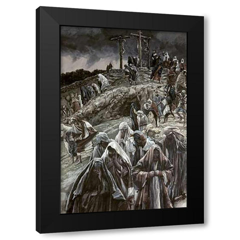 People Smote Their Breasts at What Was Done Black Modern Wood Framed Art Print by Tissot, James