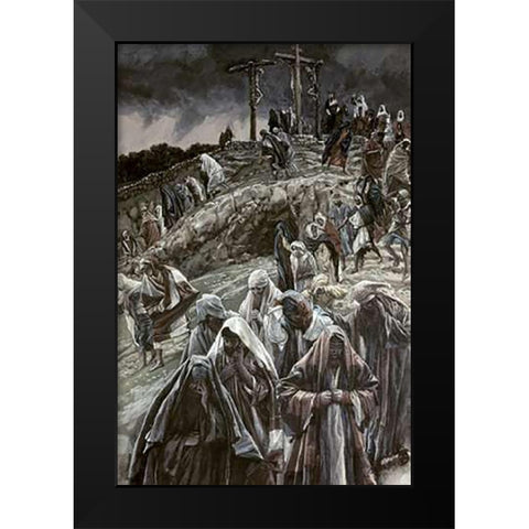 People Smote Their Breasts at What Was Done Black Modern Wood Framed Art Print by Tissot, James