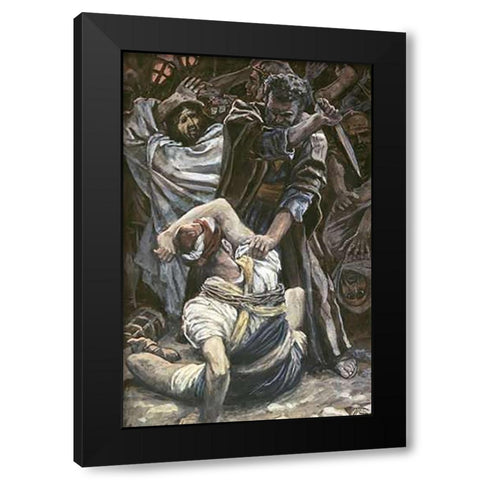 Peter Smites Off The Ear of Malchus Black Modern Wood Framed Art Print with Double Matting by Tissot, James