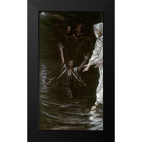 Peter Walks On The Sea Black Modern Wood Framed Art Print by Tissot, James