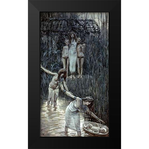 Pharaohs Daughter Has Moses Brought To Her Black Modern Wood Framed Art Print by Tissot, James