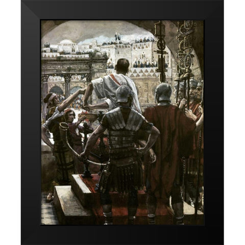 Pilate Washes His Hands Black Modern Wood Framed Art Print by Tissot, James Jacques