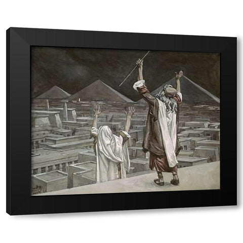 Plague of Locusts Black Modern Wood Framed Art Print with Double Matting by Tissot, James