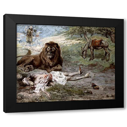 Prophet Slain By The Lion Black Modern Wood Framed Art Print with Double Matting by Tissot, James