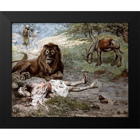 Prophet Slain By The Lion Black Modern Wood Framed Art Print by Tissot, James