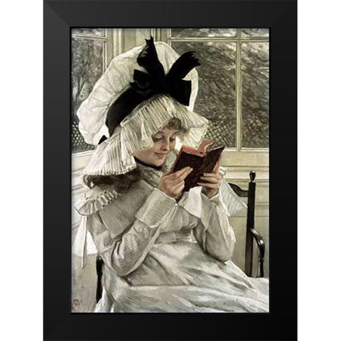 Reading a Book Black Modern Wood Framed Art Print by Tissot, James