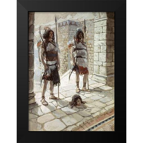 Reehab and Baanah Bring The Head of Ish-Bosheth Black Modern Wood Framed Art Print by Tissot, James