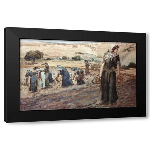 Ruth Gleaning Black Modern Wood Framed Art Print with Double Matting by Tissot, James Jacques