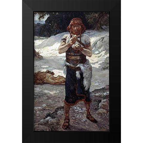Samson Eats The Honey Black Modern Wood Framed Art Print by Tissot, James