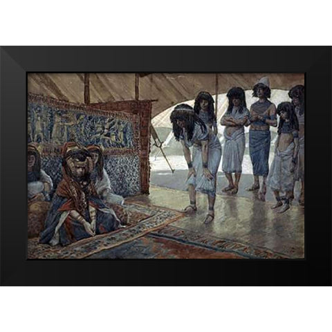 Sarah (Sarai) Is Taken To Pharaohs Palace Black Modern Wood Framed Art Print by Tissot, James