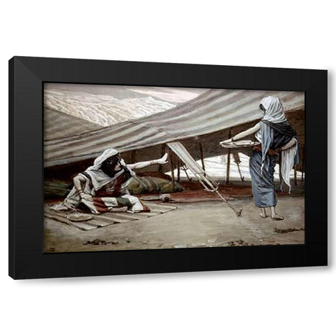 Sarah (Sarai) Sends Hagar Away Black Modern Wood Framed Art Print by Tissot, James