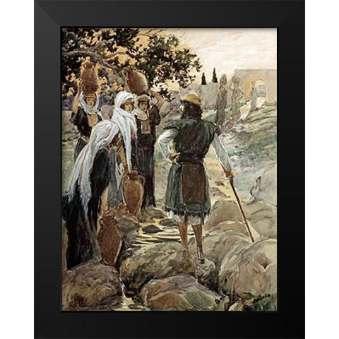 Saul Questions The Young Maidens Black Modern Wood Framed Art Print by Tissot, James