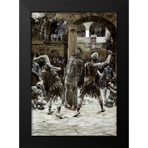 Scourging of The Face Black Modern Wood Framed Art Print by Tissot, James Jacques