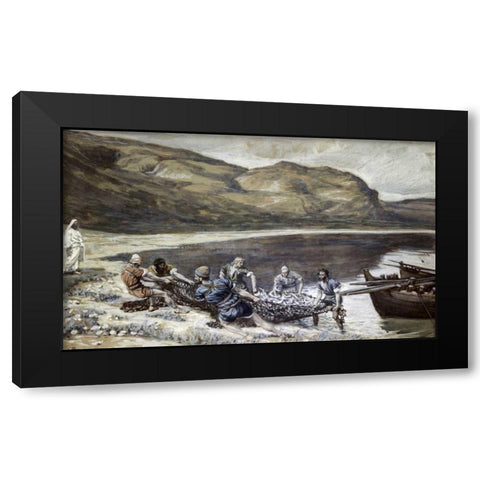 Second Miraculous Draught of Fishes Black Modern Wood Framed Art Print by Tissot, James Jacques