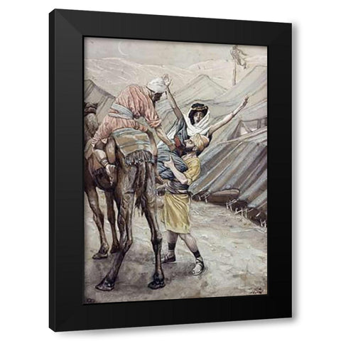 Seduction of Dinah, Daughter of Leah Black Modern Wood Framed Art Print by Tissot, James
