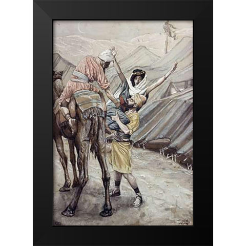 Seduction of Dinah, Daughter of Leah Black Modern Wood Framed Art Print by Tissot, James