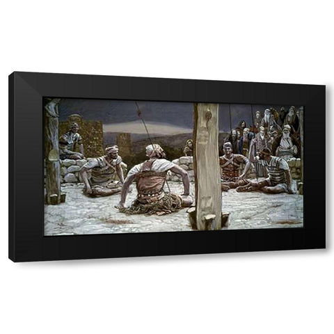 Sitting Down They Watched Him There Black Modern Wood Framed Art Print by Tissot, James