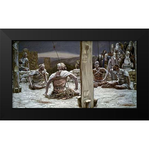Sitting Down They Watched Him There Black Modern Wood Framed Art Print by Tissot, James