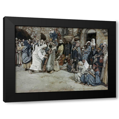 Suffer The Little Children Come Unto Me Black Modern Wood Framed Art Print with Double Matting by Tissot, James Jacques