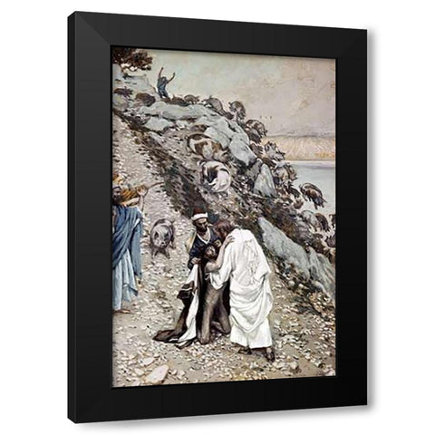 Swine Driven Into The Sea Black Modern Wood Framed Art Print with Double Matting by Tissot, James