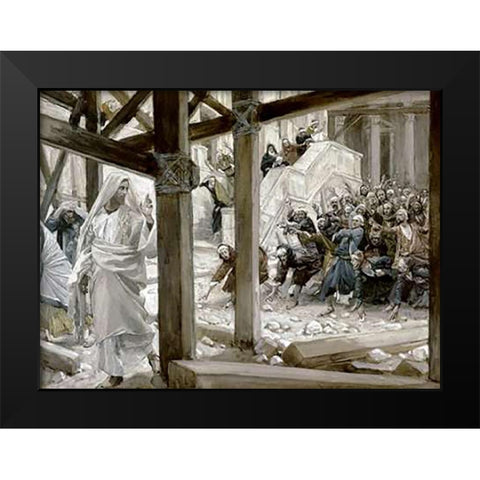 They Cast Stones at Him Black Modern Wood Framed Art Print by Tissot, James