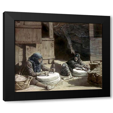 Two Women at The Mill Black Modern Wood Framed Art Print with Double Matting by Tissot, James