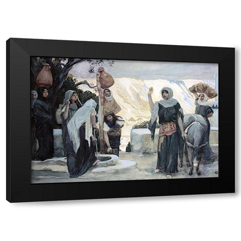Women at The Well Black Modern Wood Framed Art Print by Tissot, James
